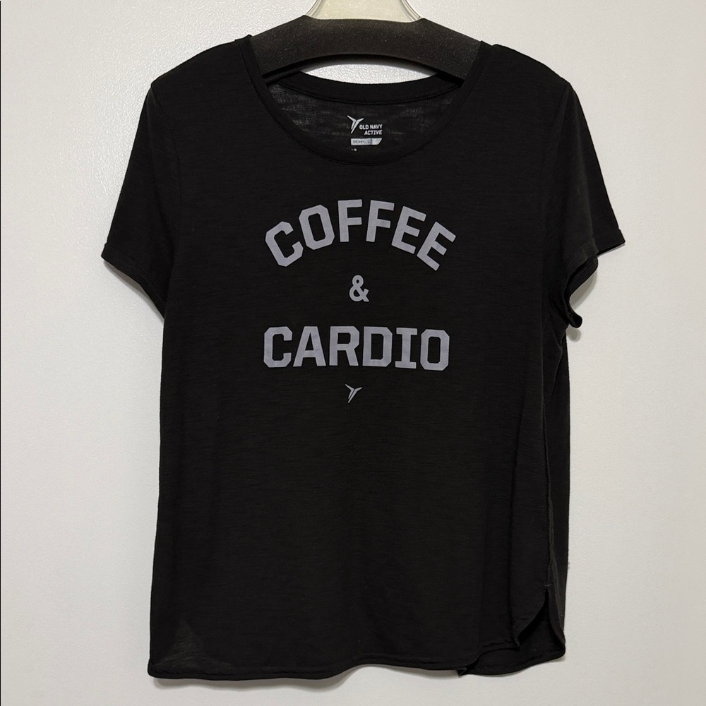 Old Navy Black Tee with Coffee & Cardio Print - Large